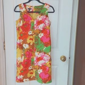 Talbots vibrant floral, sleeveles, V-Neck sheath dress